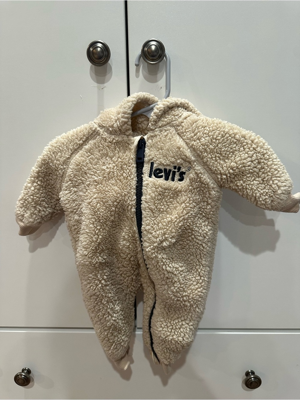 Levi's Cream Sherpa Hooded Baby One-Piece
